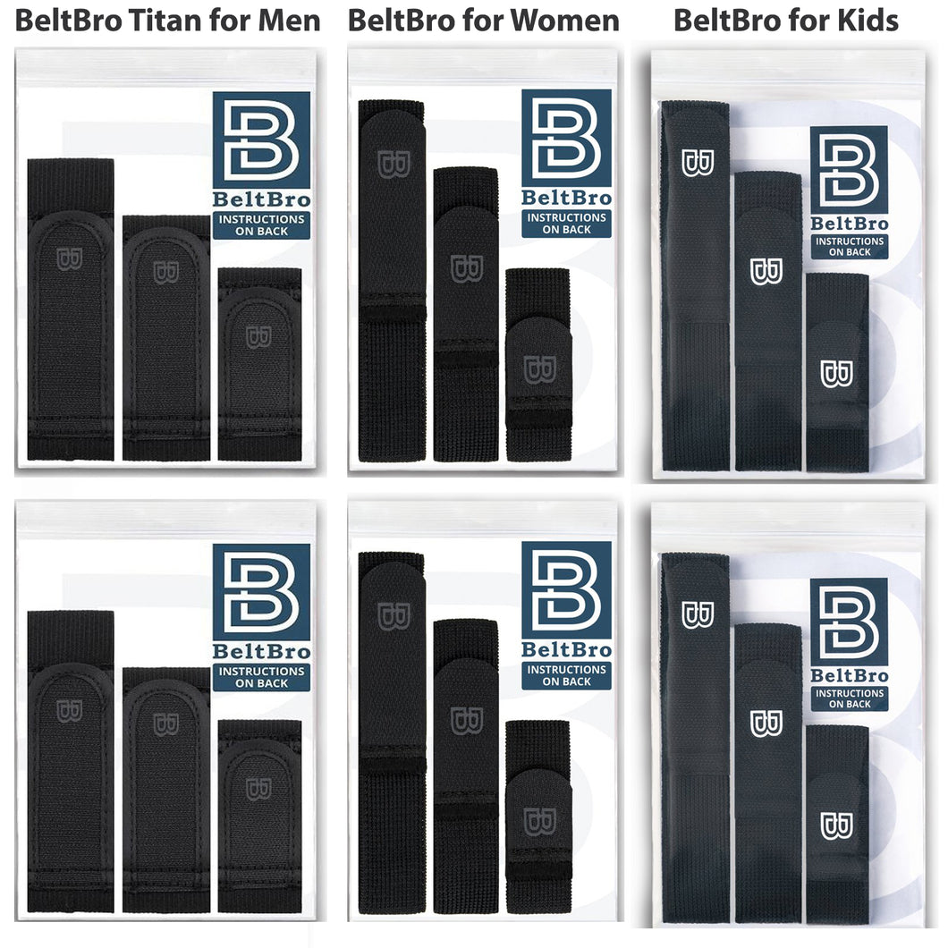 Holiday 6-Pack Stocking Stuffer (Includes 2 BeltBro Titan for Men, 2 BeltBro for Women,  & 2 BeltBro for Kids)